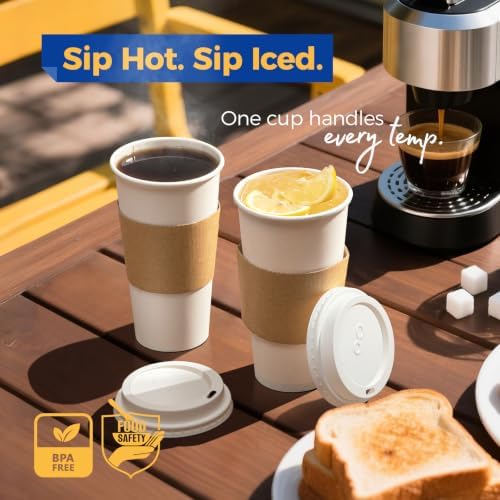 Fit Meal Prep 500 Pack 20 oz Disposable Coffee Cups with Lids, Sleeves, Leak-Proof To Go Coffee Cups with Lids, Durable Hot Paper Cups for Home, Office, Party, Business - Image 4