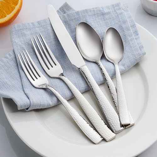 Hudson Essentials 40-Piece Hammered Silverware Set, 18/10 Stainless Steel - Image 6