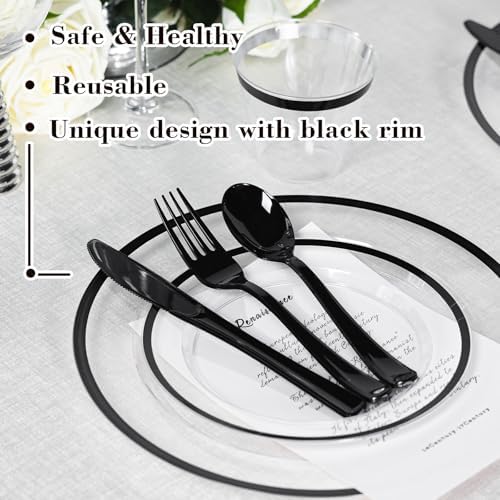N9R 600PCS Clear Black Plastic Plates, Disposable Dinnerware Set for Party - Image 3