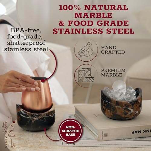 Gusto Nostro Marble Wine Chiller for Glass and Stainless Steel Tumbler Set of 2 - Wine Glass Chiller Holder for Freezer - Cool Set Chillers & Stemless Wine Metal Tumblers for Home,Bar (RoseGold Black) - Image 5