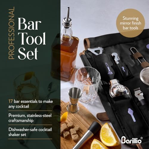Barillio Bartender Kit Bag with Cocktail Shaker Set - Waxed Canvas, Traveling Bar Tools Bag with 17-Pc Cocktail Kit - Travel Mixology Bartending Kits - Mobile Bar Roll with Strap & Accessories - Image 6