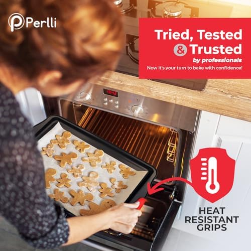 PERLLI Non-Stick 8-Piece Baking Pan Set, BPA-Free Carbon Steel Bakeware Set with Silicone Handles, Stackable Kitchen Oven Set, Cookie Sheet, Baking Tray, Baking Sheet Set, Oven Safe (446°F) - Image 6
