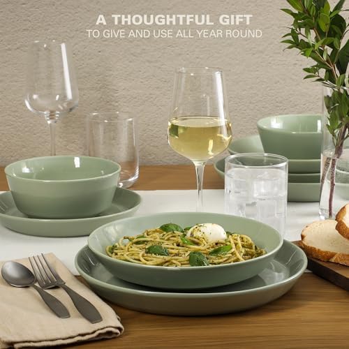 Gibson Home Summer Shades 16 Piece Plates and Bowls Dishes Service for 4 Porcelain Dinnerware Set - Green - Image 5