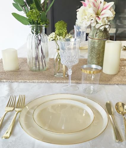 " OCCASIONS " 240 Plates Pack,(120 Guests) Heavyweight Premium Disposable Plastic Plates Set -120 x 10'' Dinner + 120 x 7'' Salad/Dessert (Reef - Ivory & Gold) - Image 4