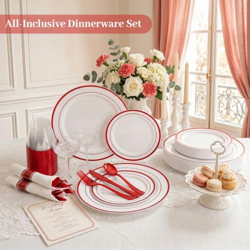 DaYammi 350PCS Red Plastic Dinnerware Set for 50 Guests - Image 2