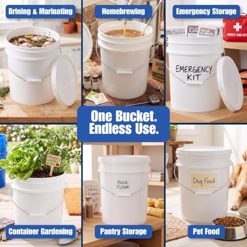 ePackageSupply 5 Gallon Bucket - Food Grade w/Lid BPA-Free,5 Pack - White - Image 3