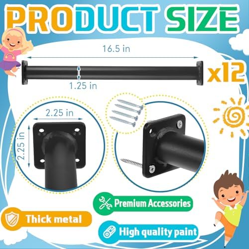 Dunzy 12 Pack Monkey Bars Swing Set Accessories Rods Playset Ladder Rungs Hardware Kit Steel Monkey Bar with Screws for Backyard Playground Equipment Mounting Plates(16.5 Inch,Black) - Image 2