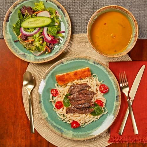 TTU Tabletops Gallery Tuscan Collection Reactive Glaze 4 Piece Stoneware Salad Plate Set Dining Kitchen Tableware Service for 4, Teal Green - Image 2