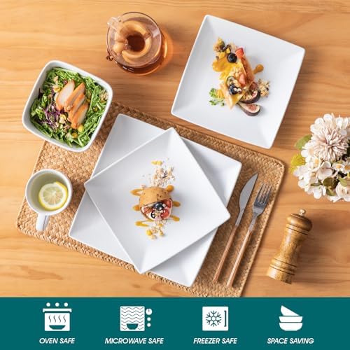 vancasso Soho Dinnerware Sets 24 Pieces, White Stoneware Square Place Setting, Dinner Plate, Dessert Plate, Cups and Plates Sets for Kitchen, Dish Set for 6, White - Image 4