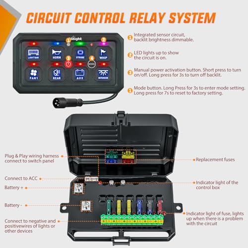 Nilight 8 Gang Switch Panel Blue 12V 24V Circuit Control System 4-Mode - Image 3