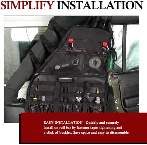 BUNKER INDUST 2 Pcs Roll Bar Storage Bag for 1997-2023 Jeep Wrangler JK TJ LJ & Unlimited JL 4-Door,Multi-Pockets Cargo Bag Saddlebag Tool Organizer,Black - Image 3
