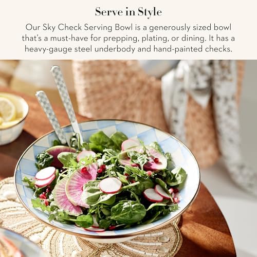 MACKENZIE-CHILDS Enamel Serving Bowl, Light-Blue-and-White Sky Check - Image 2