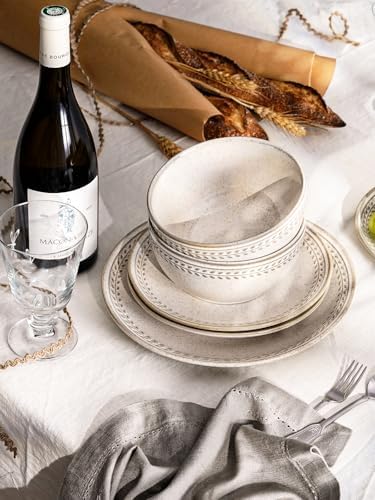 LE TAUCI 24 Piece Dinnerware Sets for 8, Large Plates and Bowls Sets, Ceramic Dishes Set for 8, Modern Stoneware Tableware, Chip Resistant, Ideal for Hosting, Reactive Beige (8"&10" Plate, 27oz Bowl) - Image 2