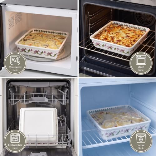 Portmeirion Botanic Garden 10" Square Baking Dish, Rhododendron Motif - Durable Porcelain Baking Dish with Chip-Resistant Glaze, Dishwasher, Microwave, Freezer, Oven Safe - Stylish Serveware - Image 5
