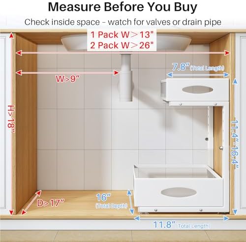 Under Sink Organizer, 2 Tier Pull Out Under Cabinet Organizer Shelf with Pad for Framed Cabinets, Metal Slide Out Under Sink Storage, Mesh Sliding Drawers for Kitchen Bathroom Laundry(White, 1 Pack) - Image 2