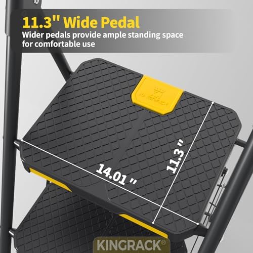 KINGRACK 2 Step Ladder, Sturdy Steel Step Stool with Safe-Lock Design, Handrail, Anti-Slip Wide Pedals, Pass 800lbs Load Testing, Folding Portable Ladder for Multi-Purpose, Home, Kitchen, Black - Image 2