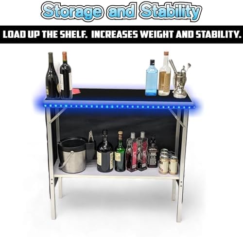 PARTYPONG Folding Portable Double Bar w/LED Lights, Wireless Remote, 2 Bar Skirts, Storage Shelf, & Carrying Case - Custom - Image 5