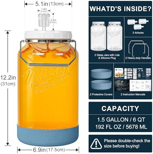 1.5 Gallon Glass Fermentation Jars with Lids & Airlocks, 2 Pack - Image 3