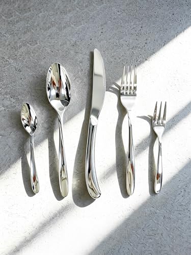 Modern Silverware Set for 4 Premium 20 Piece Flatware Set 18/10 Stainless Mirror Polished Nice Weight Utensils Cutlery for Home Kitchen Dishwasher Safe by TWEESilverwareSet
