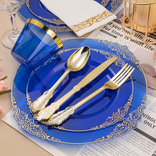 Bestluck 700PCS Clear Blue Plastic Plates for 100 Guests - Image 3
