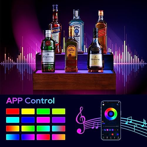 LED Liquor Bottle Display Shelf, 2 Tier Real Wood Bar Shelves for Liquor Bottles, Lighted Bar Bottle Display Shelf with Remote, Bottle Organizer for Home Bar, Holds Up to 10 Bottles, No Assembly - Image 6