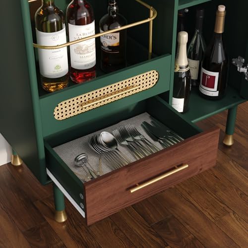 ARTPOWER Modern Coffee Bar Cabinet with Pull-Out Wine Storage, Green - Image 5
