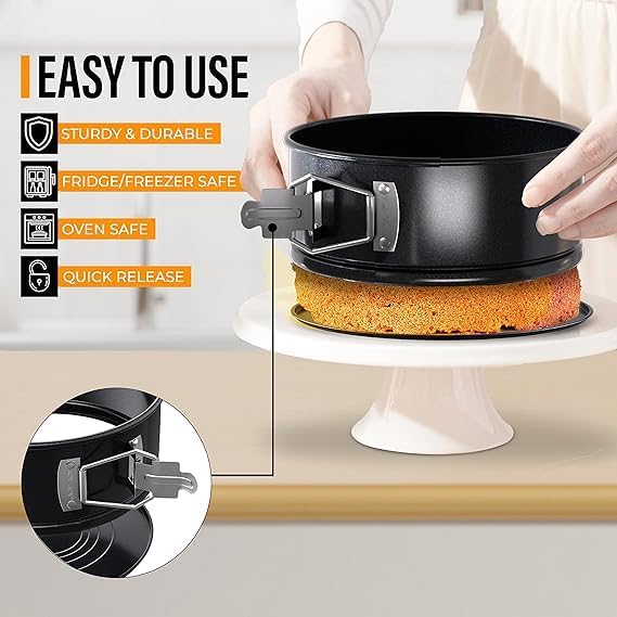 Springform Cake Tins for Baking - Round Cake Tin Set with Baking Accessories for Home Bakers – Leak-Proof & Non-Stick 6 & 8 Inch Cake Tin, 7cm Deep– Ideal for Birthday & Wedding Cakes - Image 5
