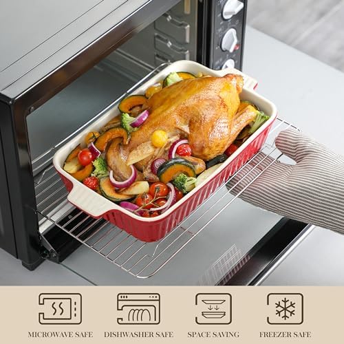 MALACASA Ceramic Casserole Baking Dishes Set of 4, Red with Handles - Image 4