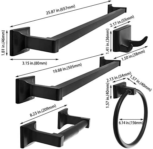SENTO Cellar Classic Bathroom Accessories Set, Heavy Duty Metal Bath Hardware Set Wall Mounted, Includes Robe Hook, Toilet Paper Holder, Towel Ring, 18” & 24” Towel Bar (5-Piece, Matte Black) - Image 2