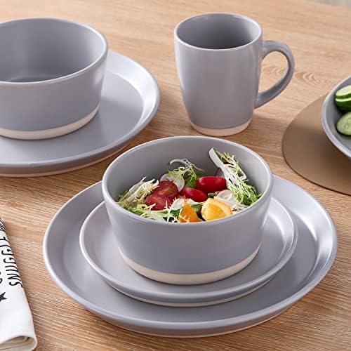 Stone Lain Jules Modern Stoneware 16-Piece Round Dinnerware Set, Plates and Bowls Sets, Dish Set for 4, Grey - Image 4