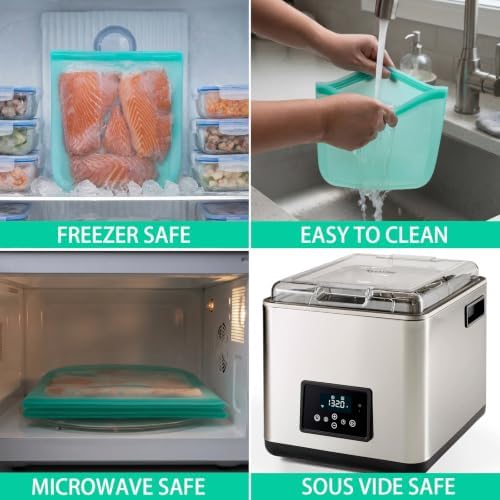 100% Silicone Reusable Gallon Freezer Bags, Ziplock, BPA Free, 4 Pack, Aqua - Image 6