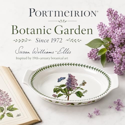 Portmeirion Botanic Garden 12.5" Oval Gratin Dish, Lilac Motif - Durable Porcelain, Oven to Table Serveware, Dishwasher Safe - Functional Bakeware & Roaster - Image 7