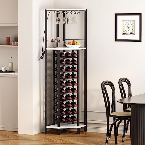 Homeiju Corner Wine Rack with Glass Holder and Led Strip Light, Corner Bar Wine Racks Freestanding Floor, Industrial Corner Bar Cabinet for Kitchen, Dining Room, Living Room or Cellar - Image 3