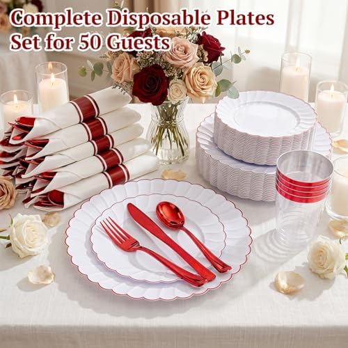 YOUBET 350PCS White Scalloped Plastic Plates for Weddings - Image 5