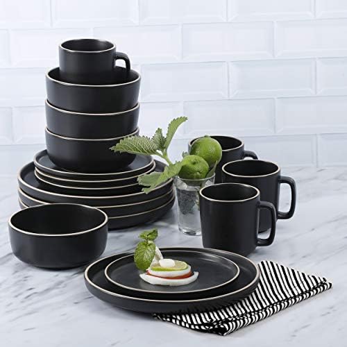 Gibson Home Zuma 16 Piece Round Kitchen Dinnerware Set, Dishes, Plates, Bowls, Mugs, Service for 4, Matte Stoneware, Black - Image 5