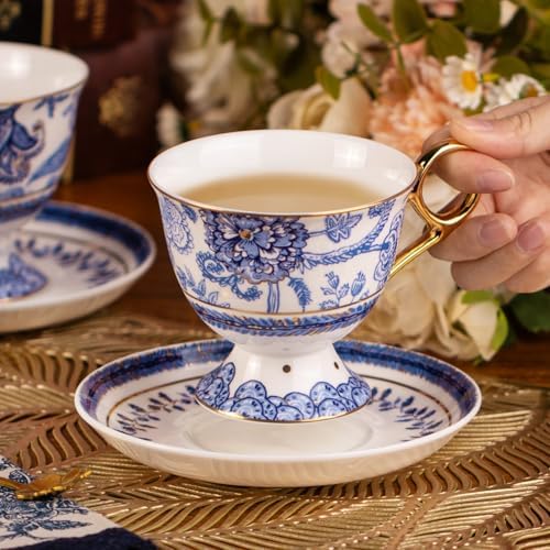 KAMMAK Tea Cups and Saucers Set of 2, Fine Bone China Coffee Cups, 572N - Image 4
