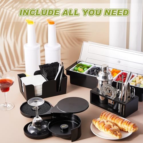 Mifoci 23 Pcs Bartender Supplies Kit Garnish Tray for Bartenders with Bar Caddy 3 Tier Salt Rimmer 13 Pcs Cocktail Shaker Set and Bar Accessory for Christmas Bartender Gifts Beginners(5 Compartments) - Image 5