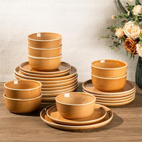 GBHOME Dinnerware Sets for 8, 24 Pieces Ceramic Plates and Bowls Set by GBhome