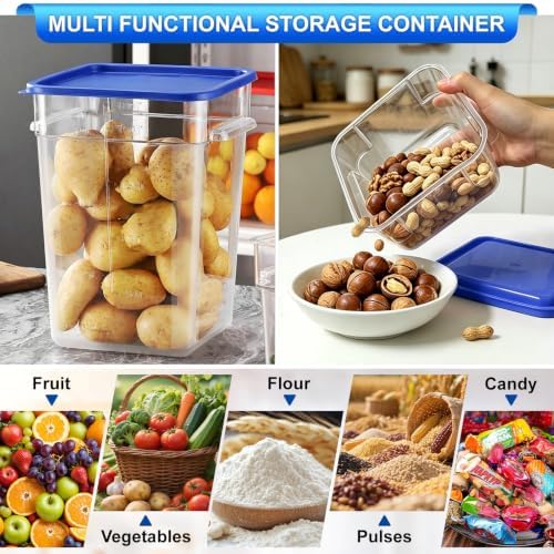 4Pack - 22QT Food Storage Containers with Lids & Handles, Polycarbonate Clear Airtight Food Container with Scale Marks for Bread Proofing, Flour, Commercial Grade, Restaurant & Kitchen, Square, Blue - Image 6