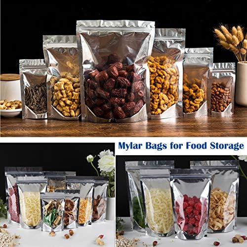 200-Pack Reclosable Mylar Bags for Food Storage 4" x 6" Small Stand Up Bags Bulk Resealable Smell Proof Aluminum Foil Pouches with Clear Window Kitchen Storage Organizer Edible Packaging - Image 5