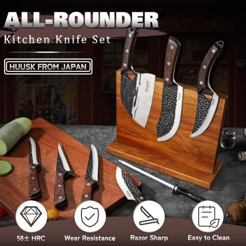 Huusk Butcher Knife Set with Roll Bag - 10PCS for Meat Processing Men Gift - Image 6