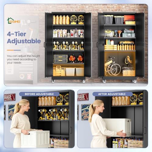 75"Metal Garage Storage Cabinets with Wheels & Adjustable 4 Shelves - Image 5
