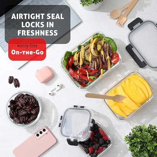 EATEX 24pc Glass Storage Containers with Lids, 12 Set Glass Food Storage Containers with 12 Airtight Lids, Pantry Kitchen Meal Prep Containers for Lunch, Freezer Storage Containers, Jet Black - Image 6
