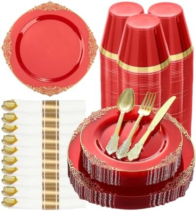 Goodluck 175 Piece Red Dinnerware Set for 25 Guests by GoodLuck