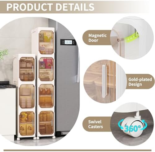 2 Tier Slim Bathroom Storage Cabinet, Foldable and Movable, Beige - Image 4