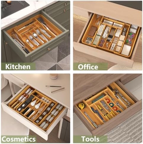 Suli Extra Large Silverware Drawer Organizer,Expand 12.6in to 19.7in,Bamboo - Image 5
