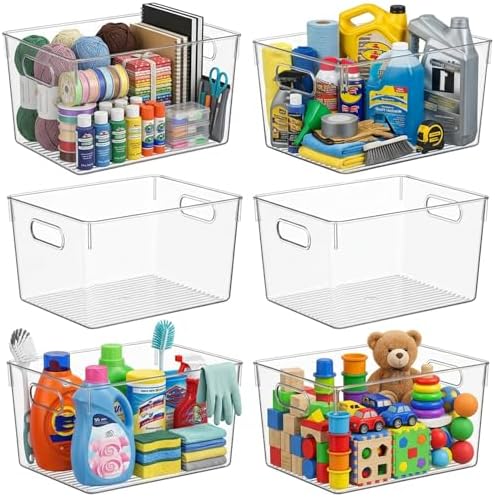 MOONEDGE 6 Pack X-Large Clear Organizer Bins 13x10x8in Storage Containers by MOONEDGE