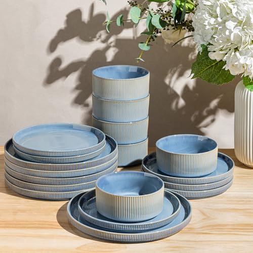 GBHOME Stoneware Dinnerware Sets for 4, 12-Piece Plates and Bowls Set by GBhome