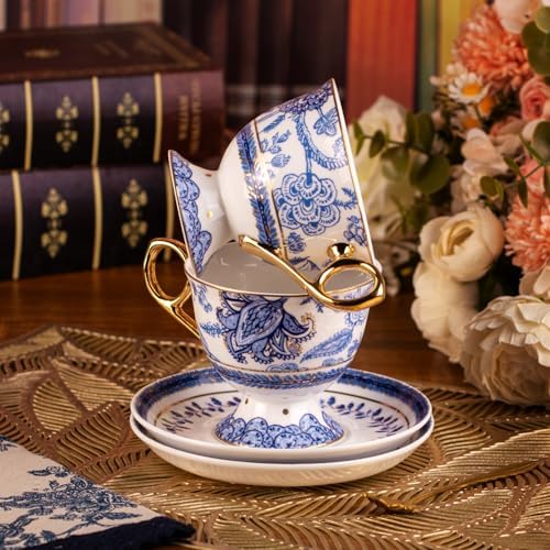 KAMMAK Tea Cups and Saucers Set of 2, Fine Bone China Coffee Cups, 572N - Image 6