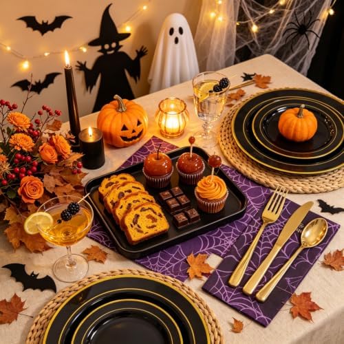 GATHER 700PCS Black Plastic Plates 100 Guest for Wedding Party Halloween - Image 4